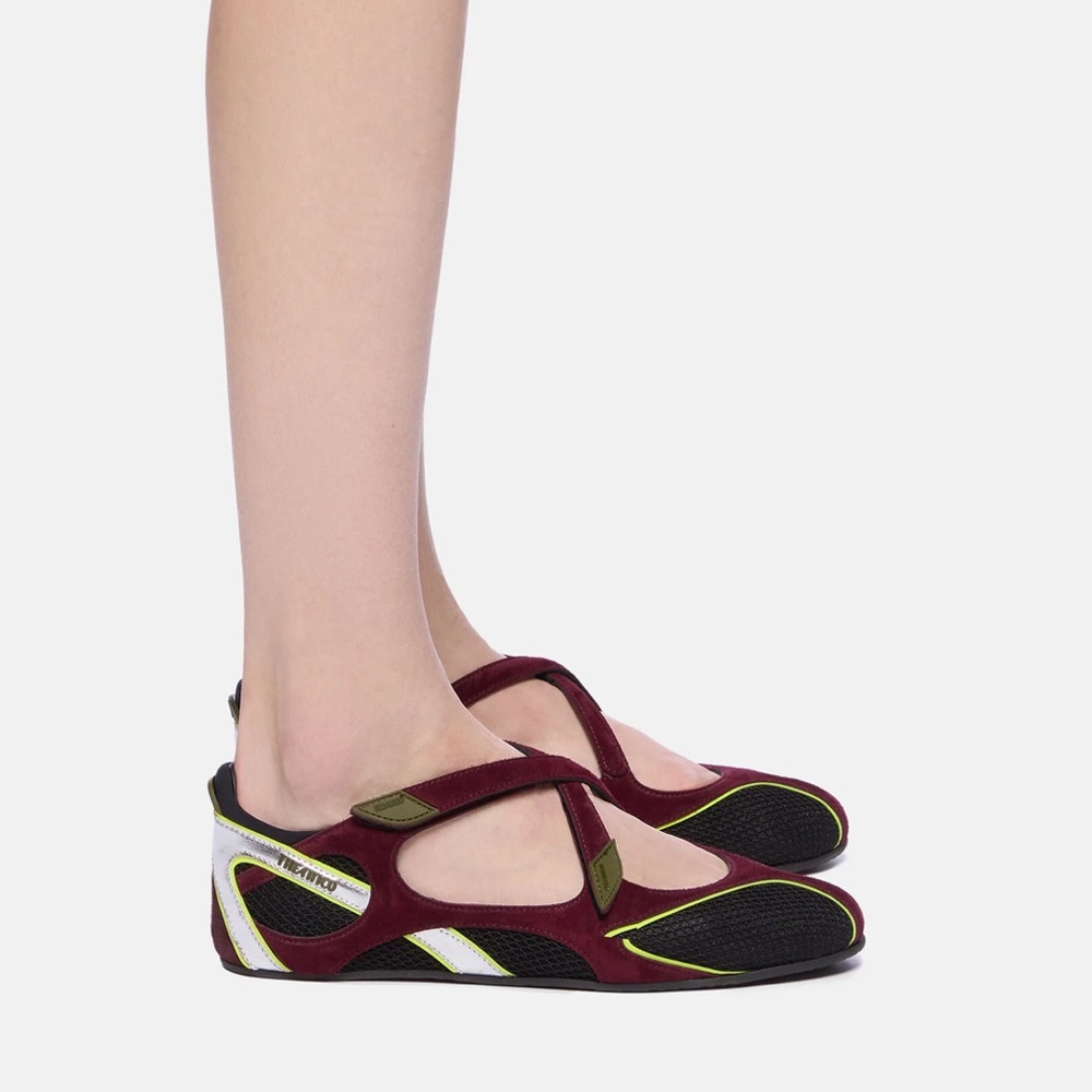 THE ATTICO VIOLET SUEDE FLOOR 01 BLACK MESH TRIM BALLERINA FLAT - Picture 14 of 16